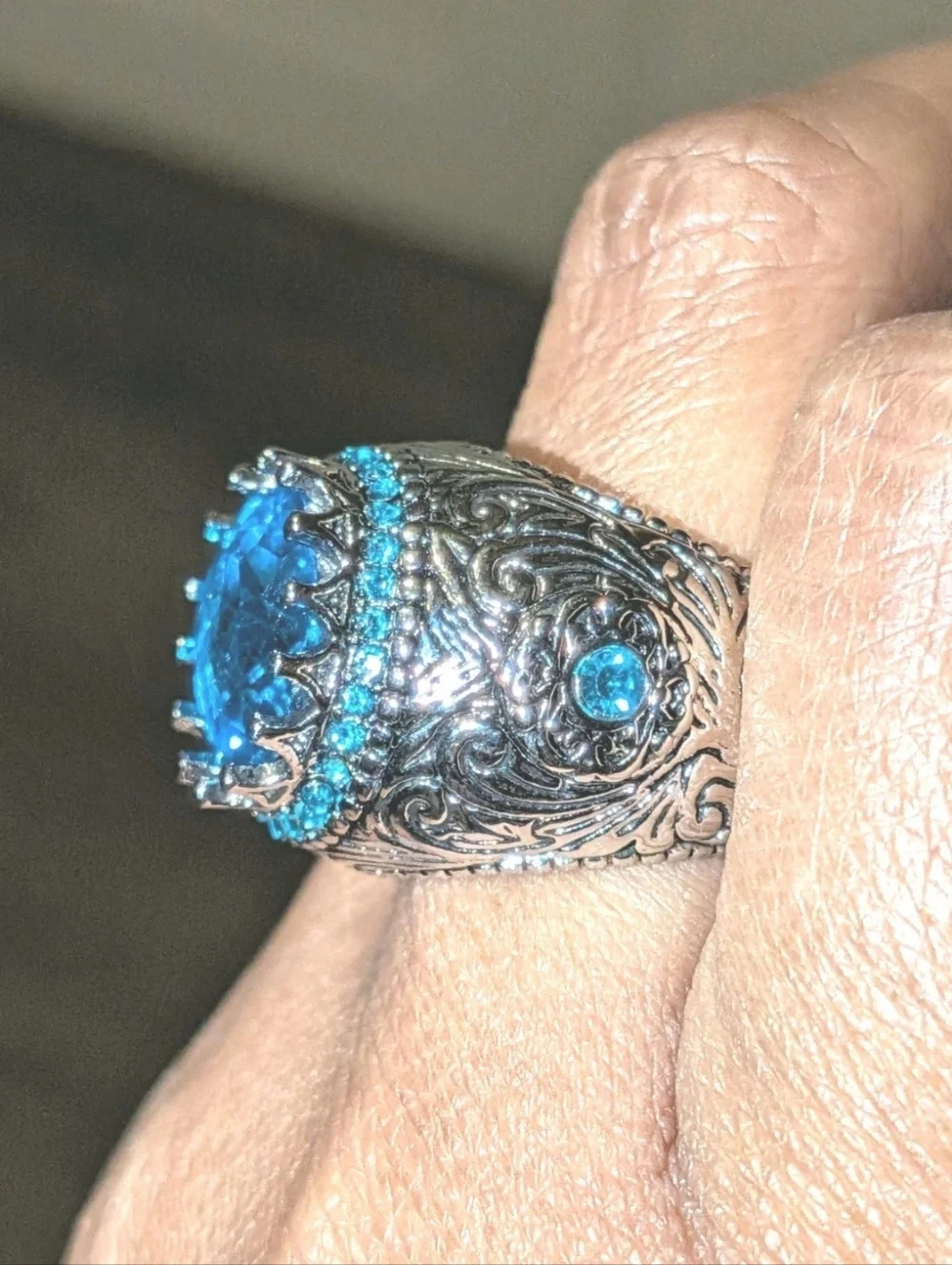 Men's Turkish Vintage Style Ring Silver Plated 5 Ct Lab-Created Sapphire Sz 10